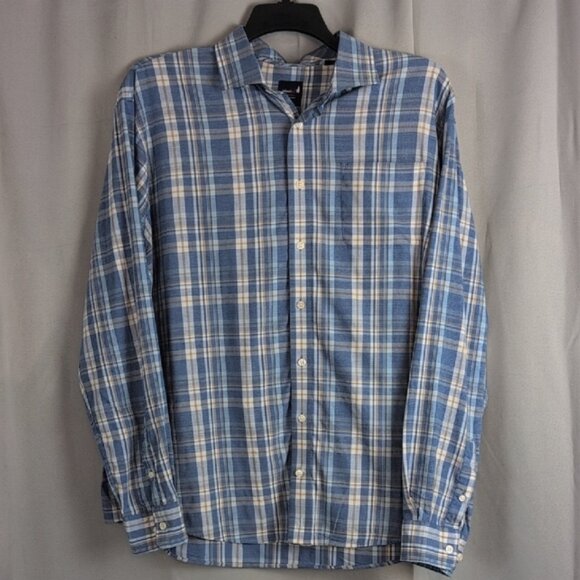 johnnie-O Performance Blue and White Plaid Men's Shirt - Picture 1 of 7
